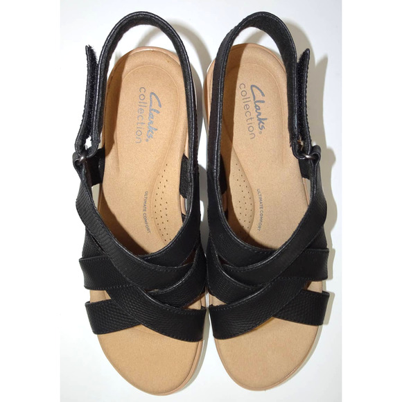 Clarks Jilian Spring Wedge Sandal, Black Leather, 9.5 - Picture 10 of 14